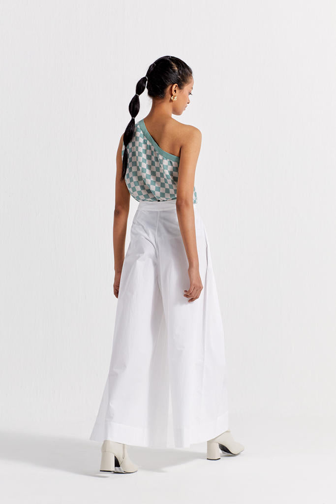 ONE SHOULDER TOP - JADE CHECK by THREE in green color for women Worldwide