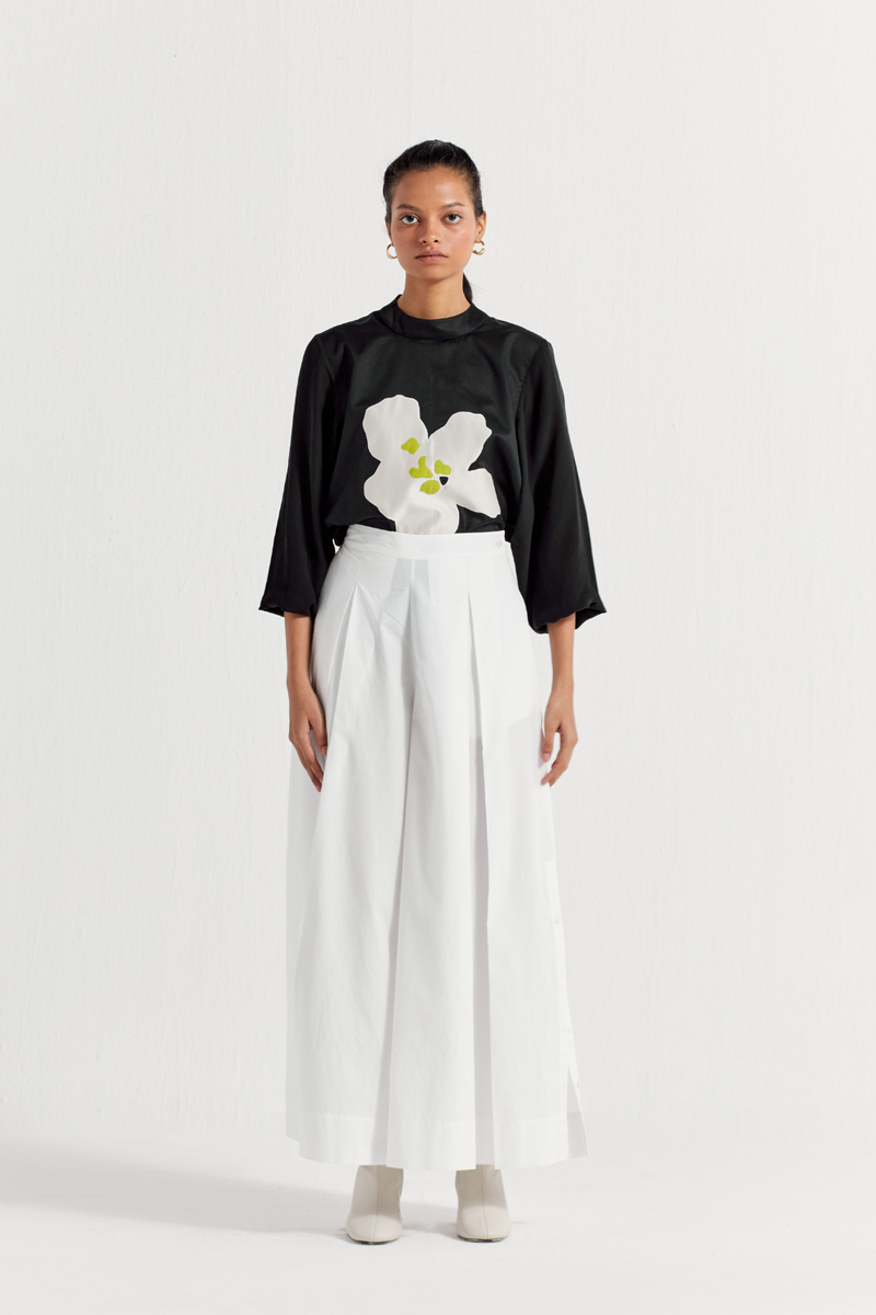 FLORAL APPLIQUE TOP - BLACK poplin by THREE in black color for women Worldwide