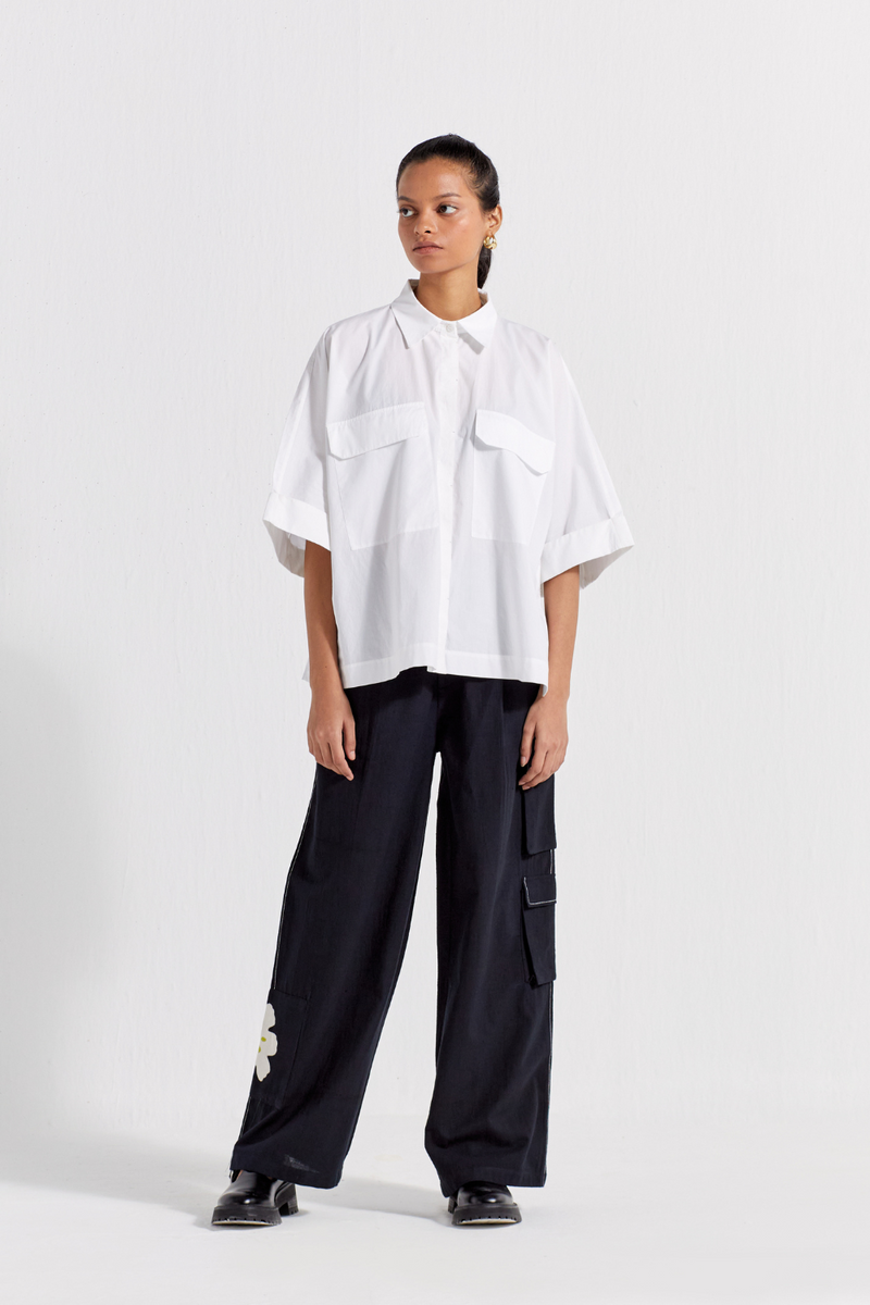 ANTI-FIT SHIRT CO-ORD ( SET OF 2 ) poplin by THREE in white color for women Worldwide