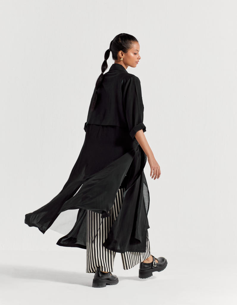 BROAD BOTTOM - BLACK + WHITE STRIPE poplin by THREE in black color for women Worldwide