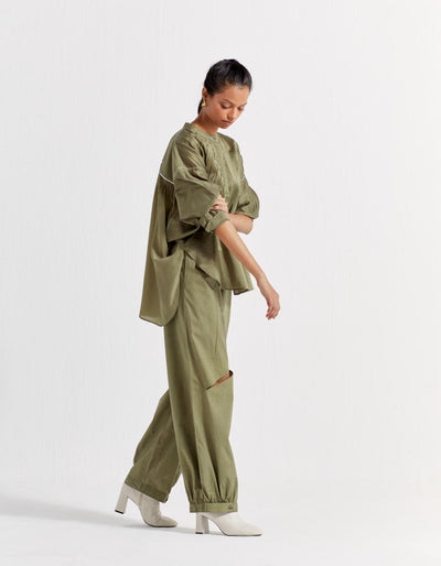 DIAGONAL SLIT BOTTOM - OLIVE