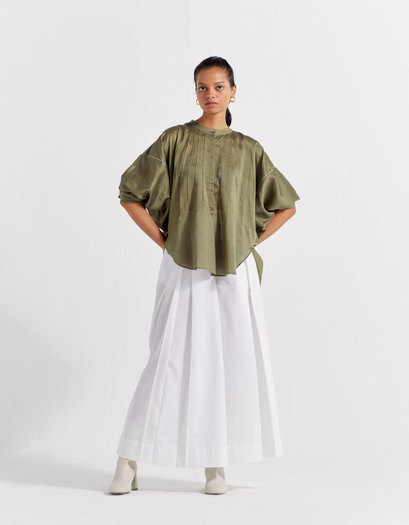 BAT SLEEVE TOP - OLIVE chanderi by THREE in olive color for women Worldwide