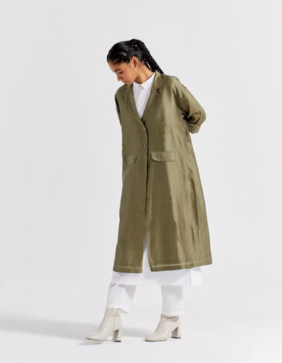 BACK TIE OVERLAY JACKET - OLIVE