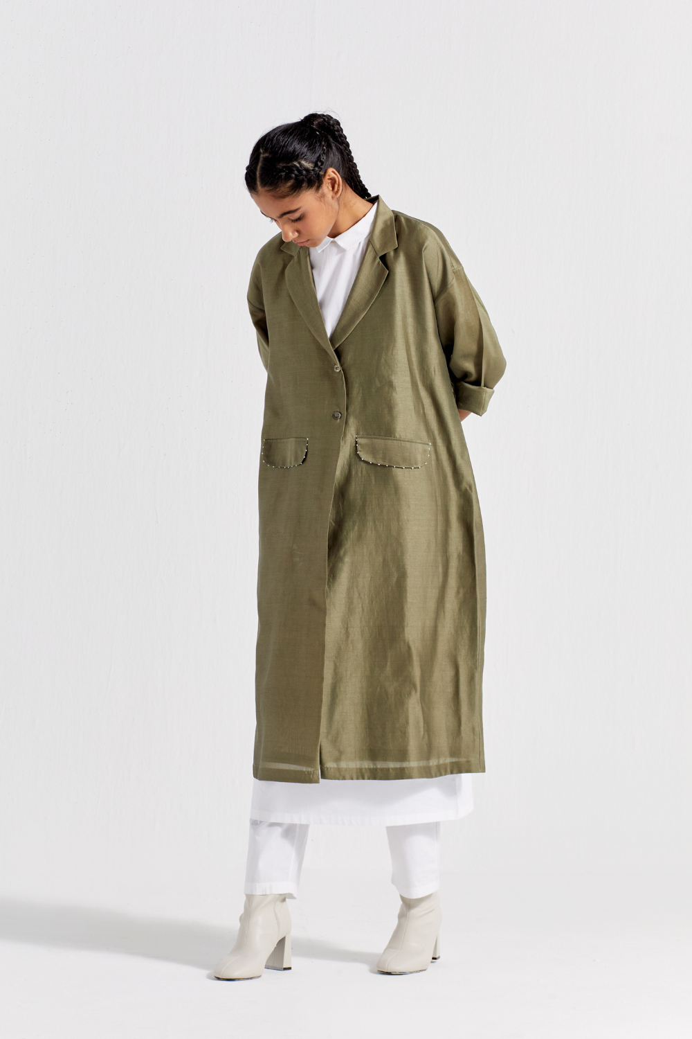 BACK TIE OVERLAY JACKET - OLIVE