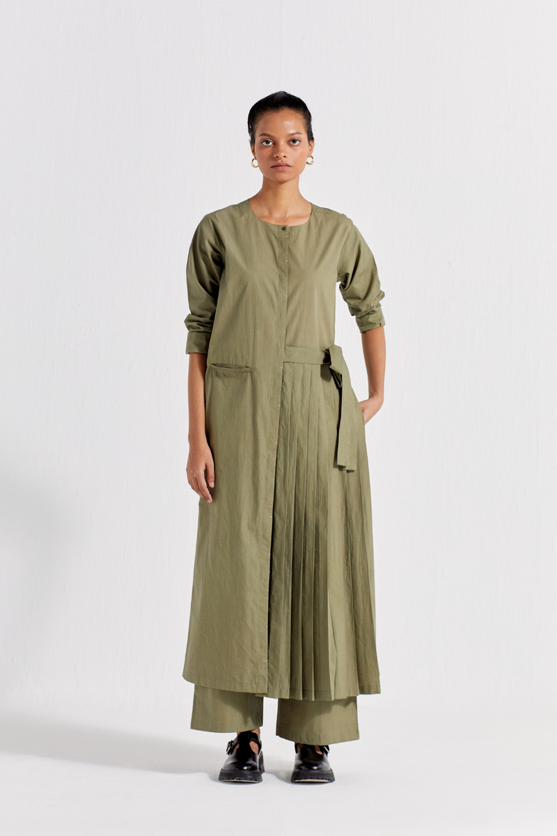 FRONT PLEAT JACKET - SAP GREEN poplin by THREE in green color for women Worldwide