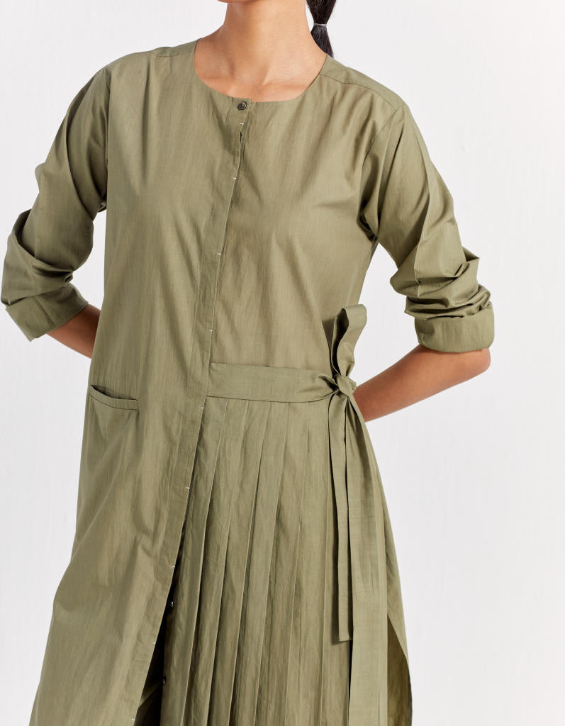 HIGH WAIST BROAD BOTTOM - OLIVE poplin by THREE in olive color for women Worldwide