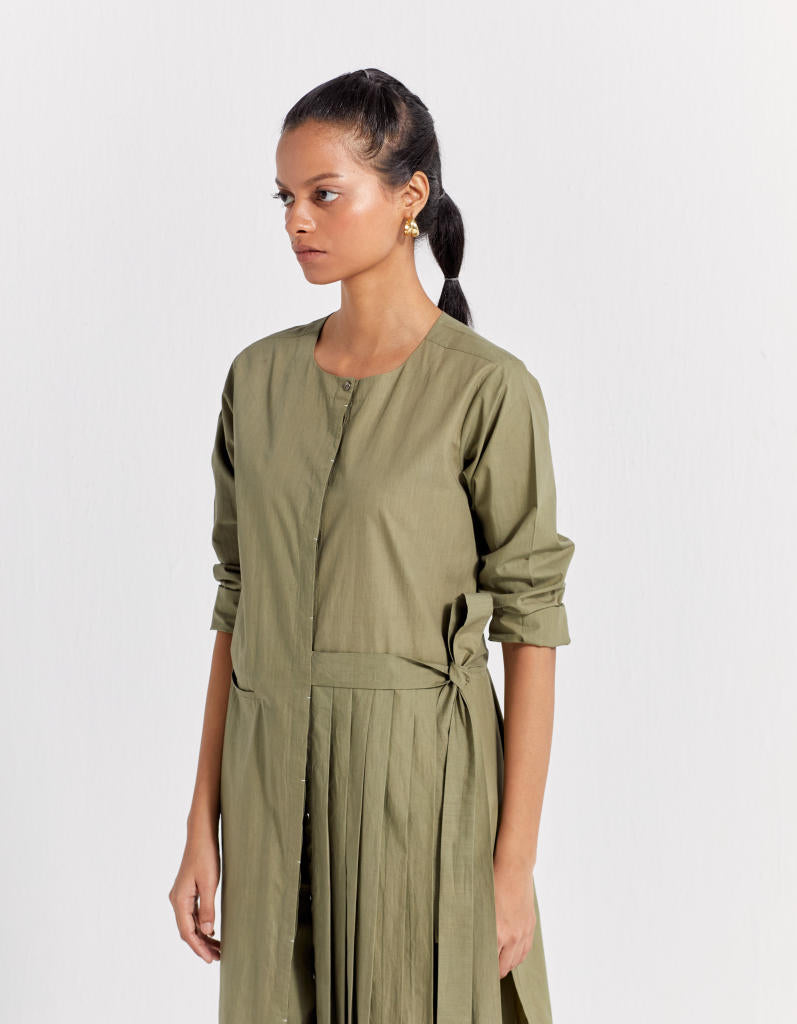 FRONT PLEAT JACKET - SAP GREEN poplin by THREE in green color for women Worldwide