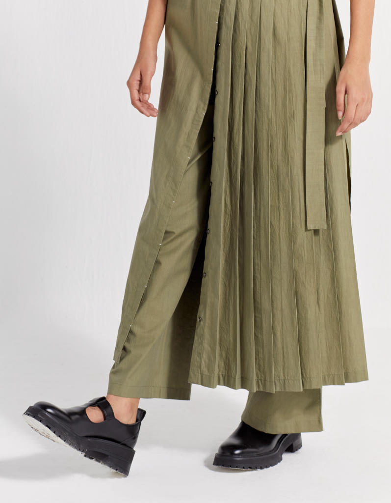 FRONT PLEAT JACKET CO-ORD ( SET OF 2 ) poplin by THREE in olive color for women Worldwide