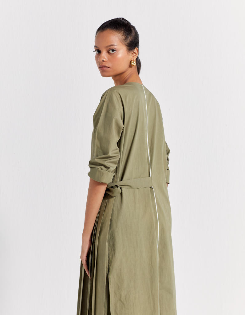 FRONT PLEAT JACKET - SAP GREEN poplin by THREE in green color for women Worldwide