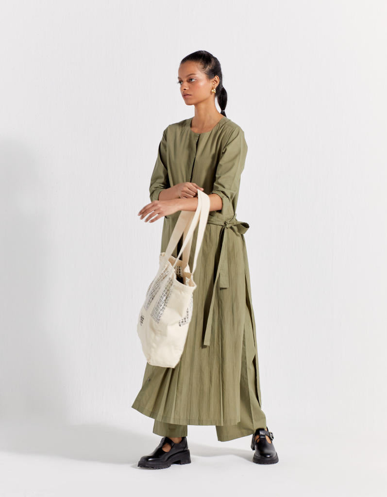 HIGH WAIST BROAD BOTTOM - OLIVE poplin by THREE in olive color for women Worldwide