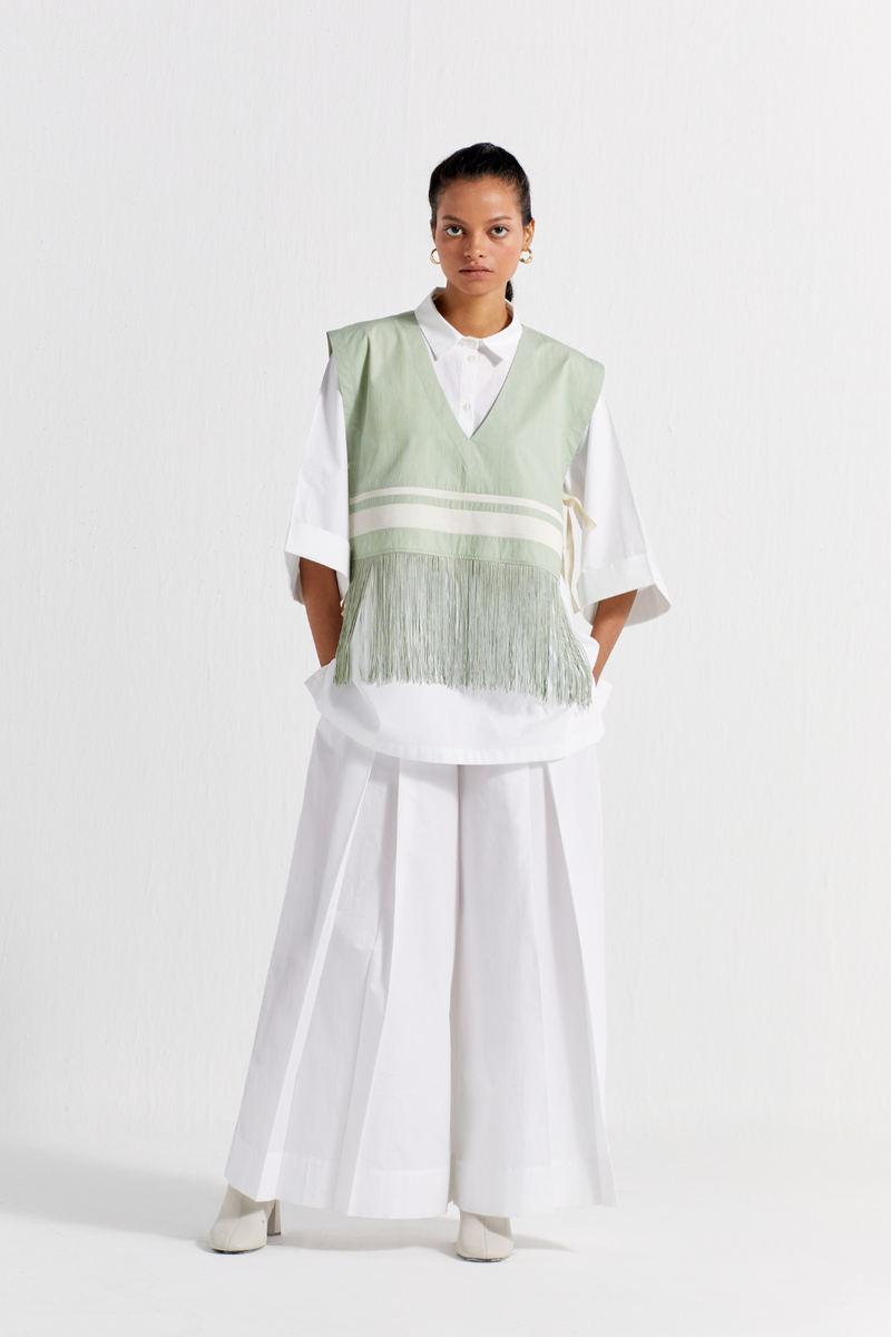 FRINGE CROP OVERLAY SHIRT - SHIRT : WHITE
OVERLAY : MINT poplin by THREE in mint color for women Worldwide