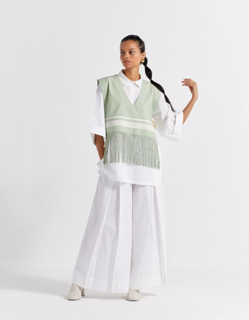 FRINGE CROP OVERLAY SHIRT - SHIRT : WHITE
OVERLAY : MINT poplin by THREE in mint color for women Worldwide