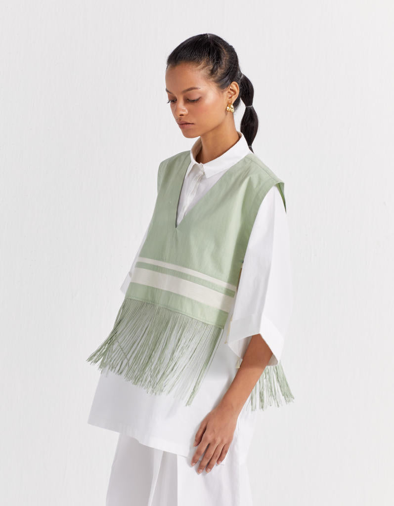 FRINGE CROP OVERLAY SHIRT - SHIRT : WHITE
OVERLAY : MINT poplin by THREE in mint color for women Worldwide