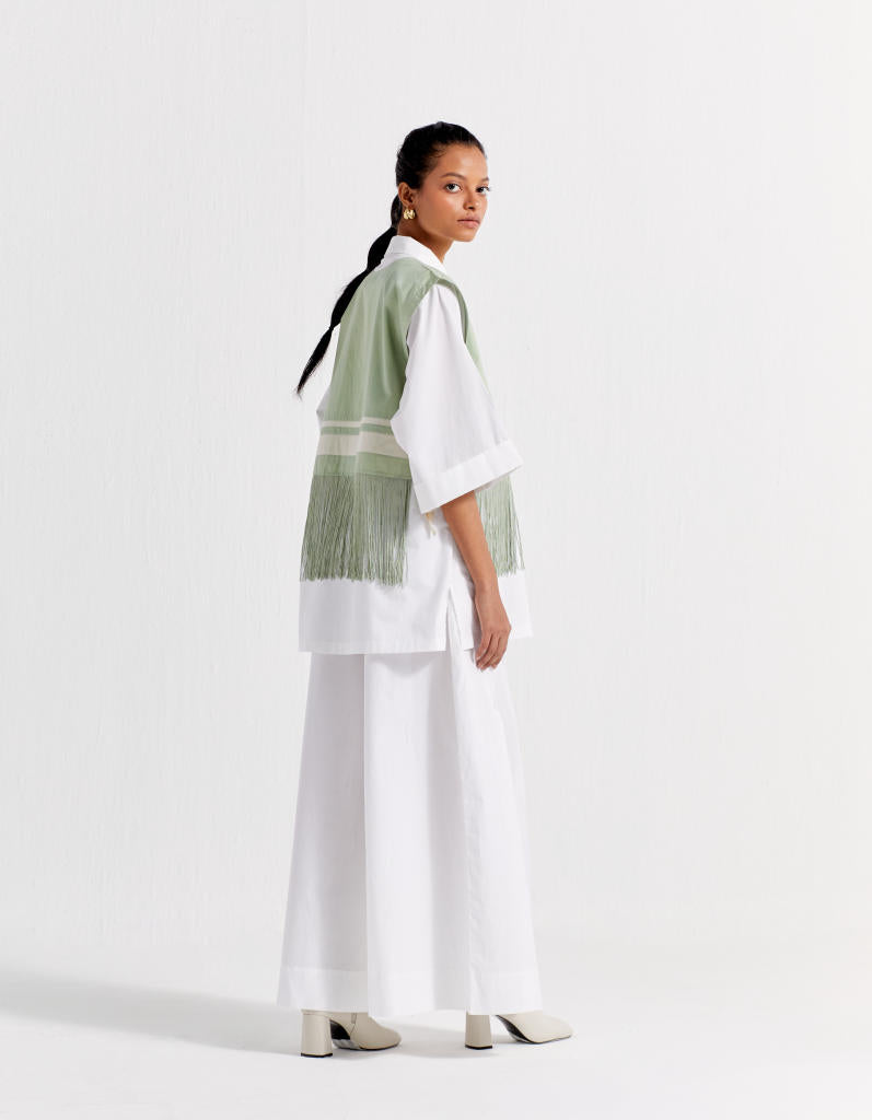 FRINGE CROP OVERLAY SHIRT - SHIRT : WHITE
OVERLAY : MINT poplin by THREE in mint color for women Worldwide