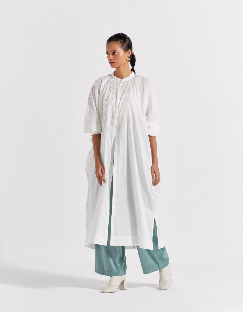 PINTUCK KAFTAN CO-ORD ( SET OF 2 ) satin by THREE in white color for women Worldwide