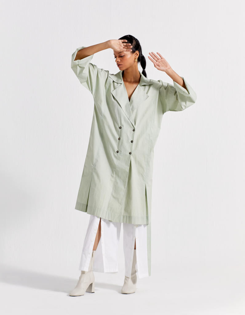 PANEL SNAP BUTTON BOTTOM - WHITE + MINT poplin by THREE in mint color for women Worldwide