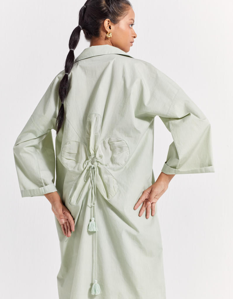 DRAWSTRING FLORAL OVERLAY CO-ORD ( SET OF 2) poplin by THREE in mint color for women Worldwide