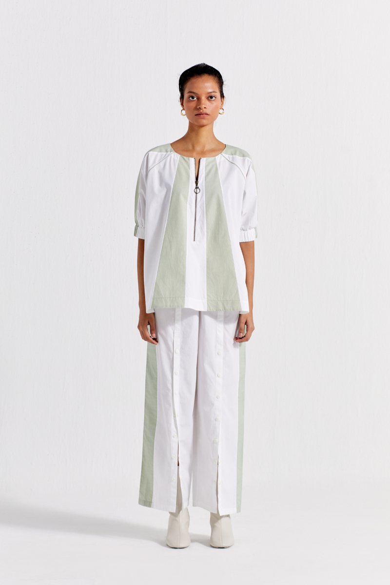 PANELLED TOP CO-ORD ( SET OF 2 ) poplin by THREE in mint color for women Worldwide