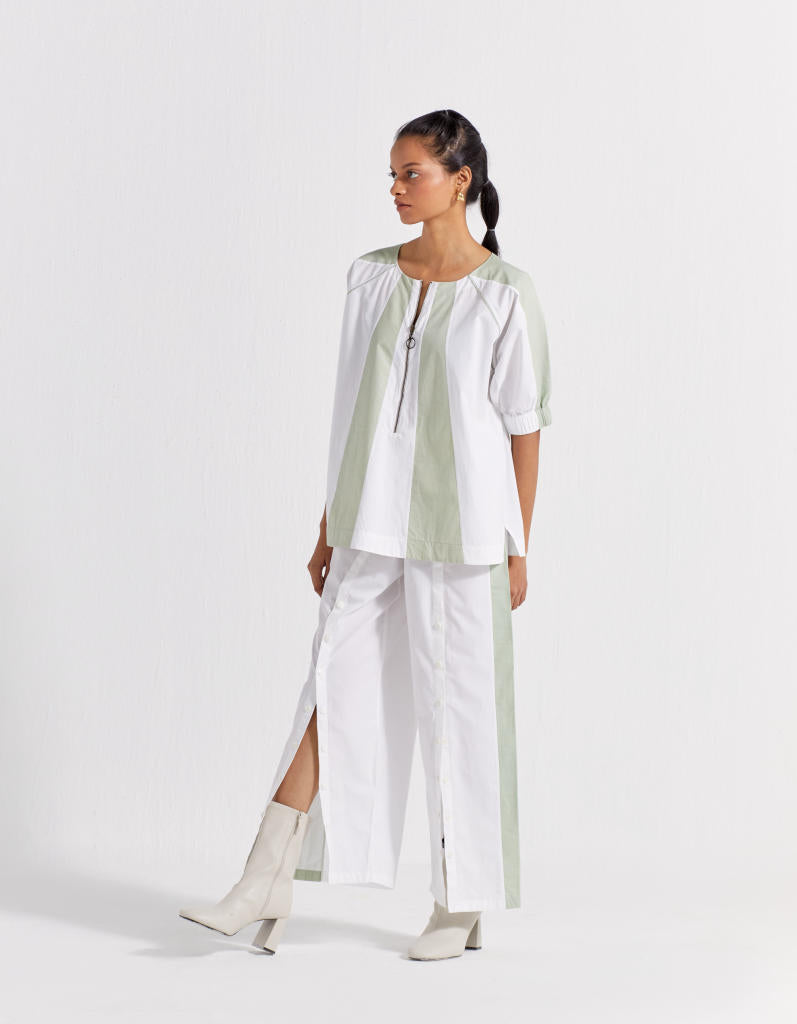 PANELLED TOP CO-ORD ( SET OF 2 ) poplin by THREE in mint color for women Worldwide