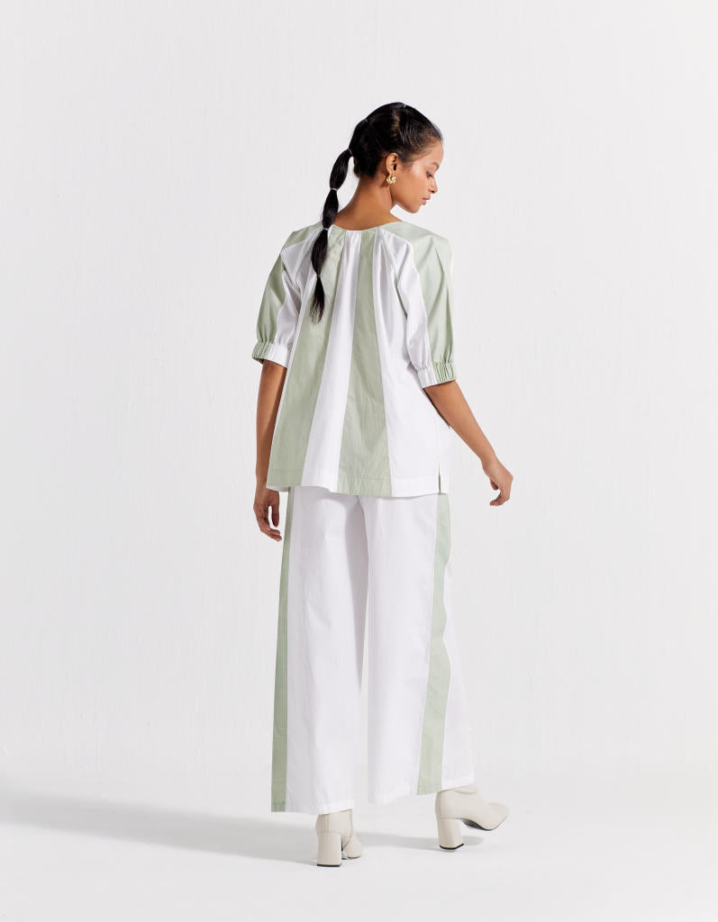 PANELLED TOP - MINT + WHITE poplin by THREE in mint color for women Worldwide