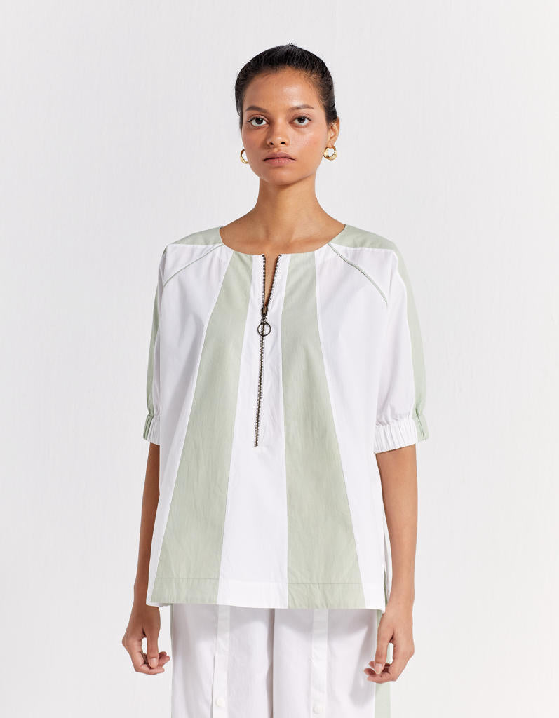 PANELLED TOP - MINT + WHITE poplin by THREE in mint color for women Worldwide