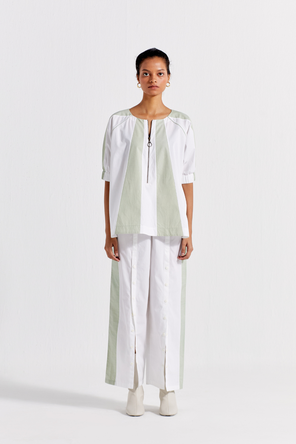 PANELLED TOP - MINT + WHITE