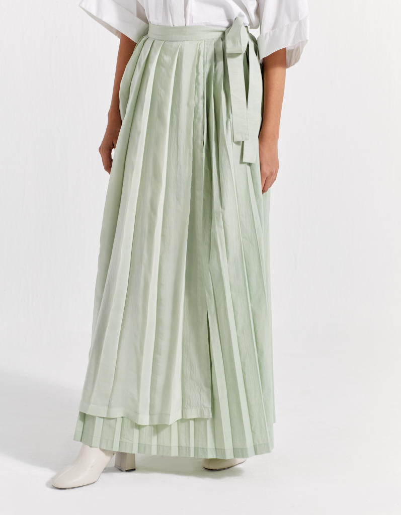 ASYMMETRIC PLEAT SKIRT - MINT poplin by THREE in mint color for women Worldwide