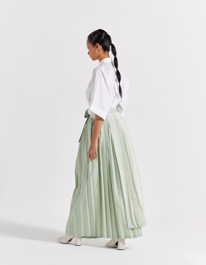 ASYMMETRIC PLEAT SKIRT - MINT poplin by THREE in mint color for women Worldwide