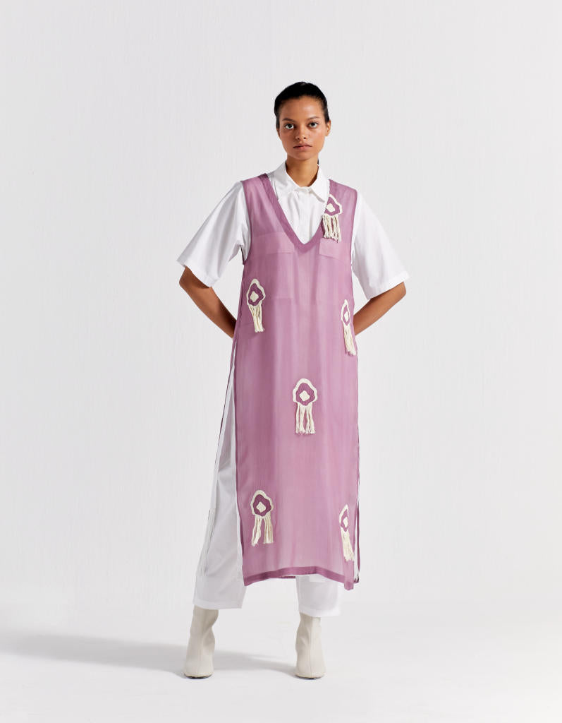 V NECK FRINGE OVERLAY CO-ORD ( SET OF 3 ) poplin by THREE for women Worldwide