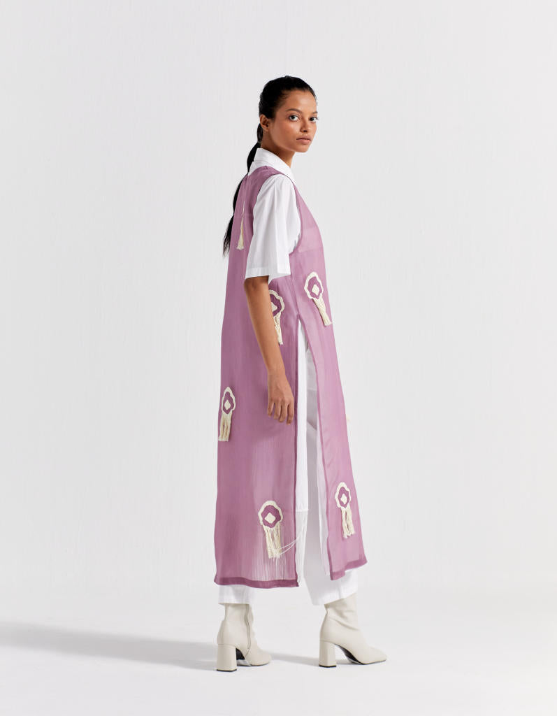 V NECK FRINGE OVERLAY CO-ORD ( SET OF 3 ) poplin by THREE for women Worldwide