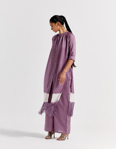 PANEL GATHER NECK SHIRT CO-ORD ( SET OF 2 )- LILAC