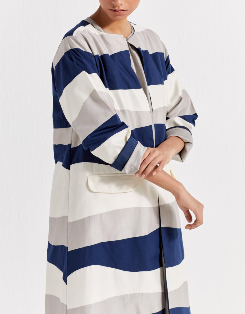 APPLIQUE JACKET - NAVY + ASH GREY + IVORY poplin by THREE in navy color for women Worldwide