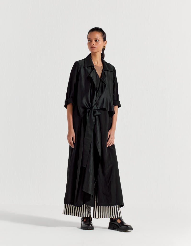 TIE JACKET CO-ORD ( SET OF 3) chanderi by THREE in black color for women Worldwide