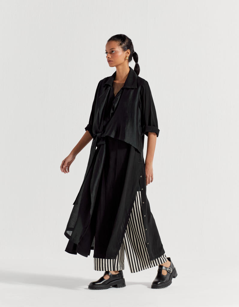 TIE JACKET CO-ORD ( SET OF 3) chanderi by THREE in black color for women Worldwide