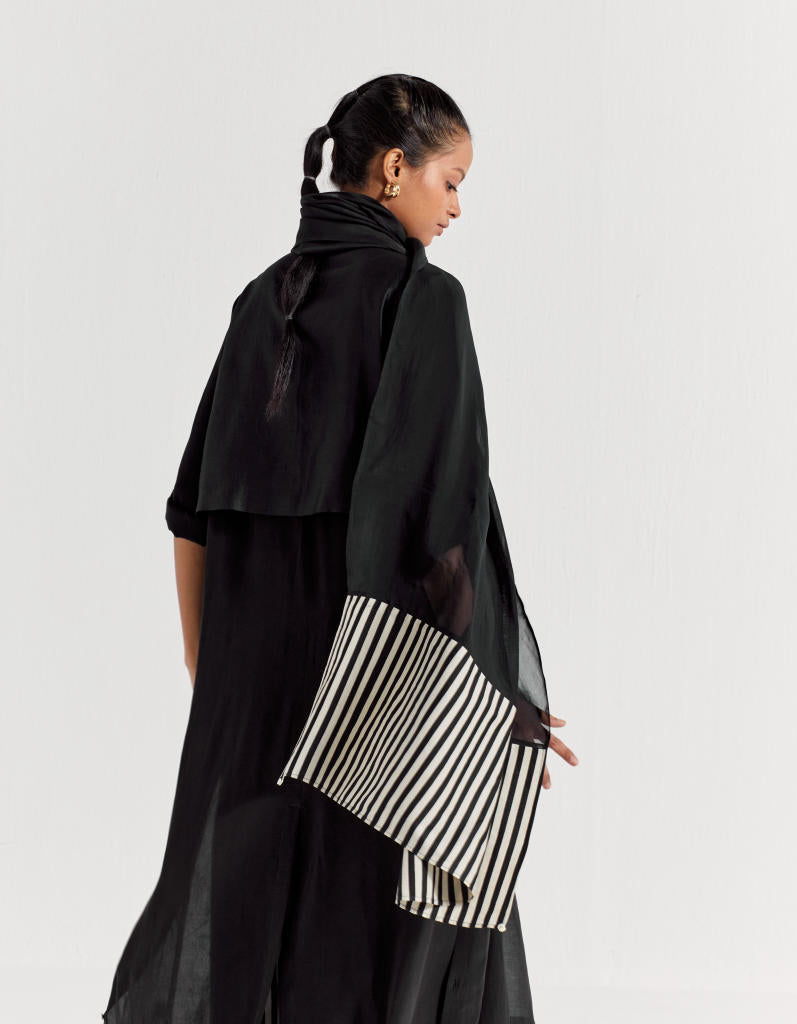TIE JACKET CO-ORD ( SET OF 3) chanderi by THREE in black color for women Worldwide