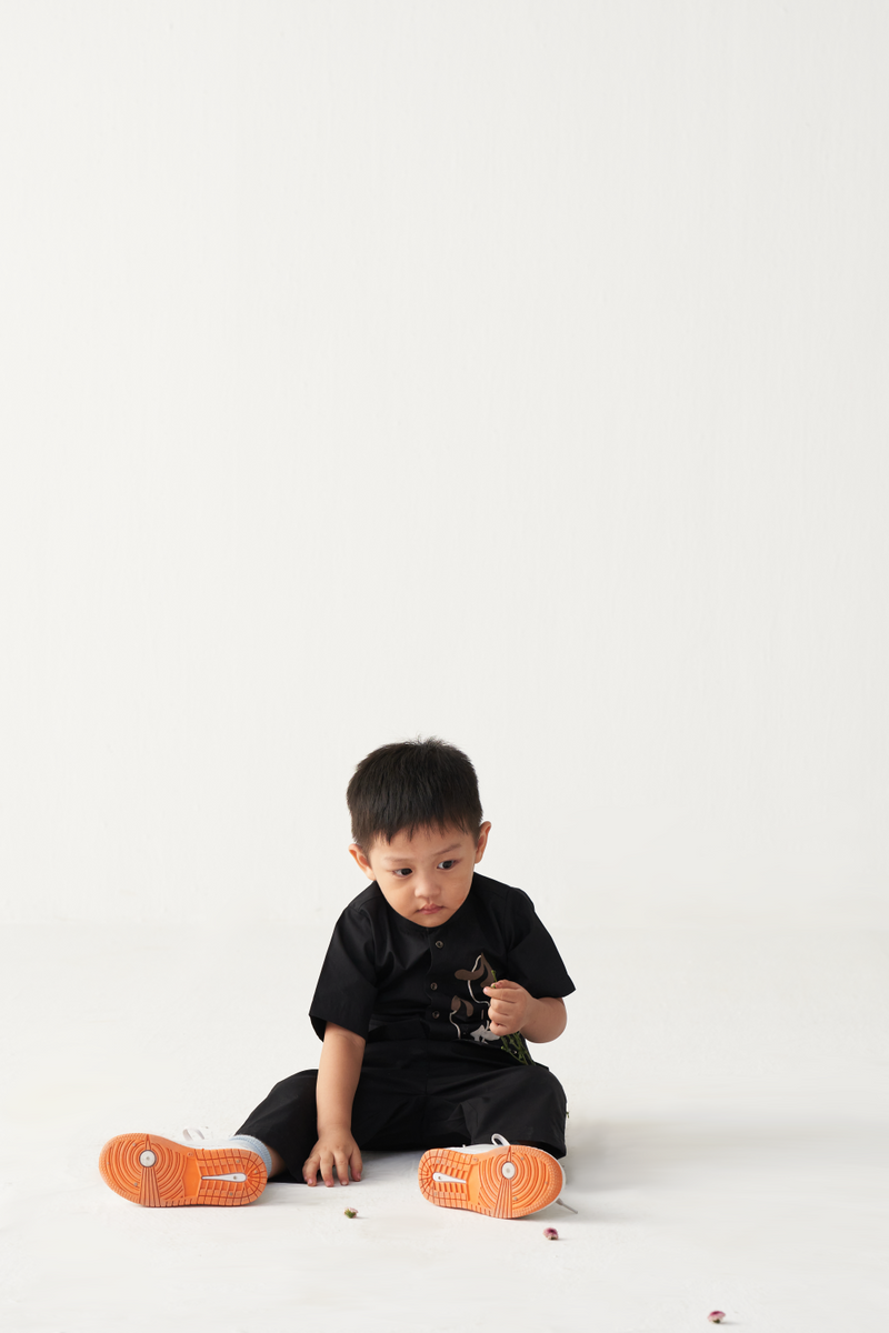 KIDS POPPY APPLIQUE SHIRT CO-ORD-BLACK