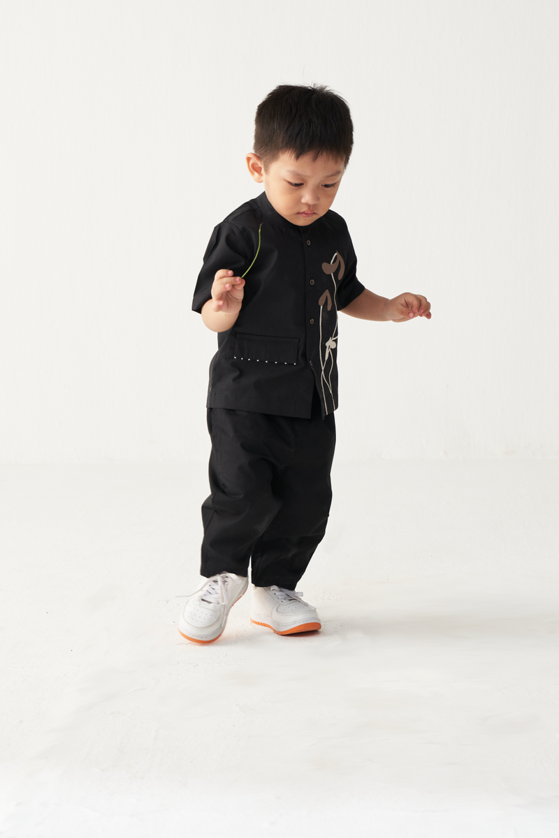 KIDS POPPY APPLIQUE SHIRT CO-ORD-BLACK