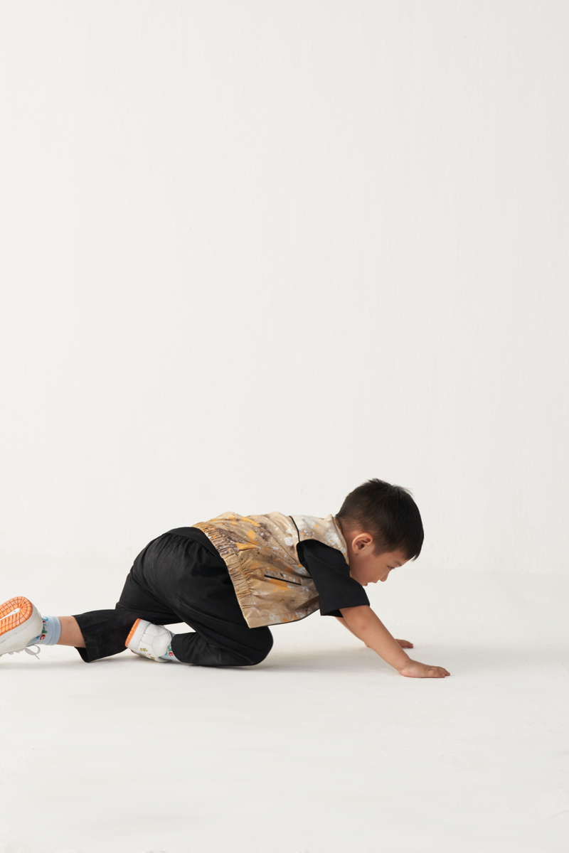 KIDS PAINTER BOMBER JACKET  CO-ORD (SET OF 3)-MUSTARD & BLACK