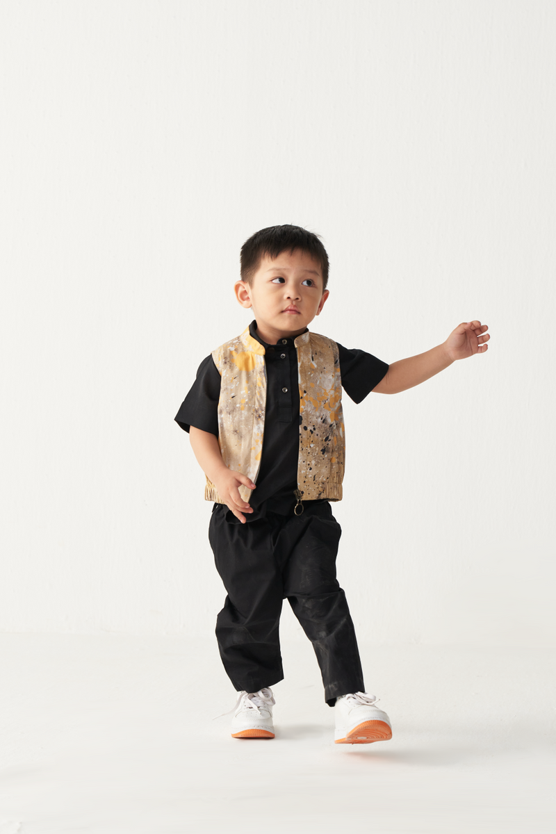 KIDS PAINTER BOMBER  (SET OF 2)-BLACK & MUSTARD
