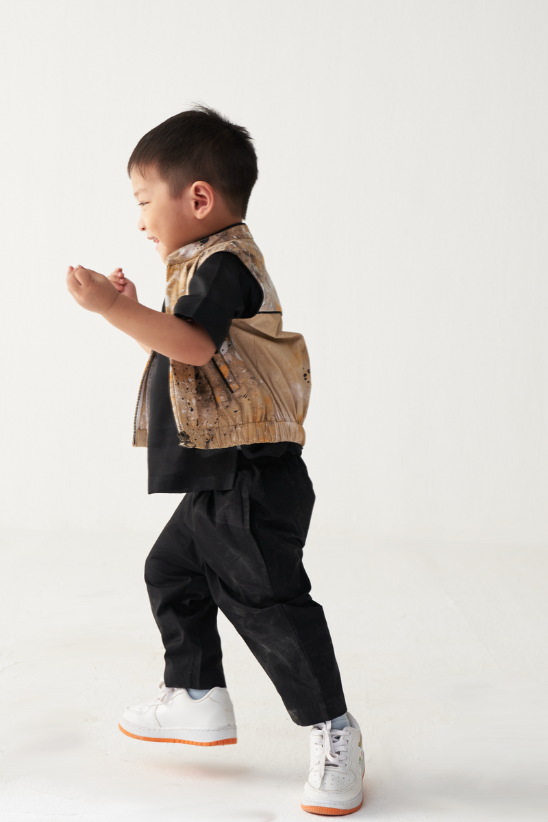 KIDS PAINTER BOMBER JACKET  CO-ORD (SET OF 3)-MUSTARD & BLACK