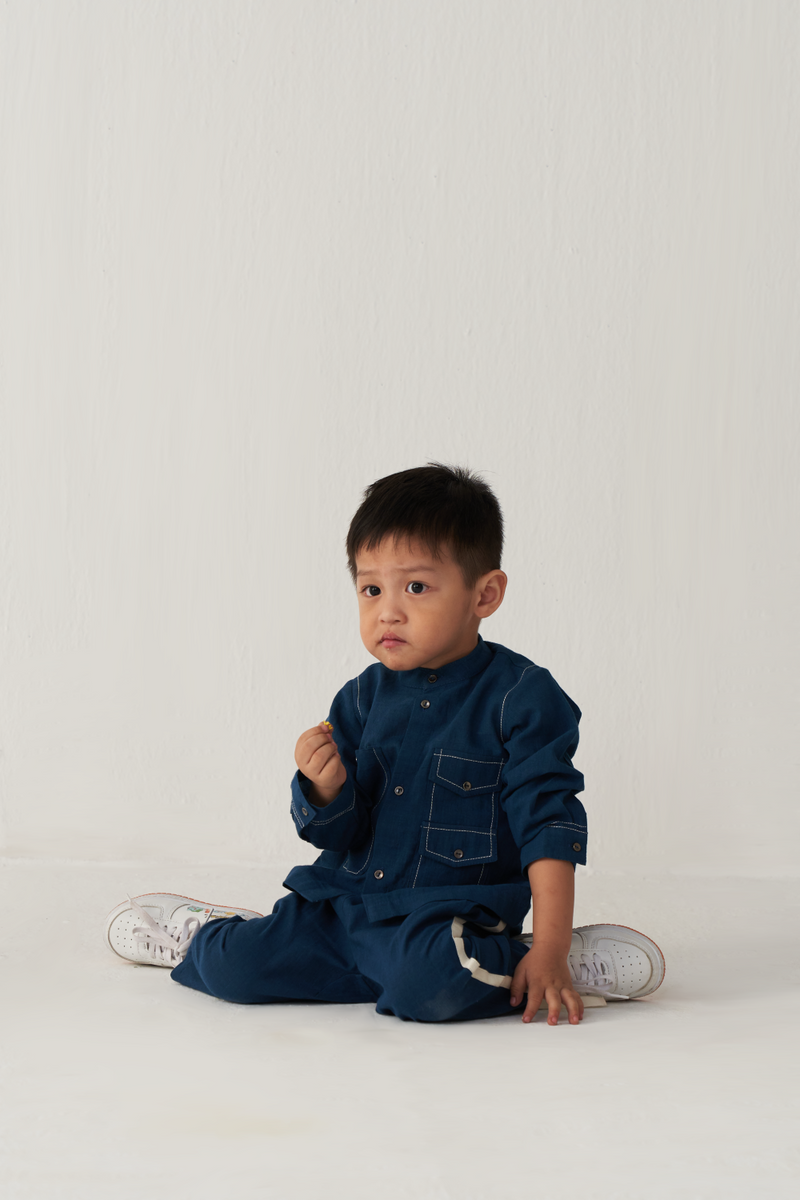 KIDS DOUBLE PATCH POCKET SHIRT- INDIGO