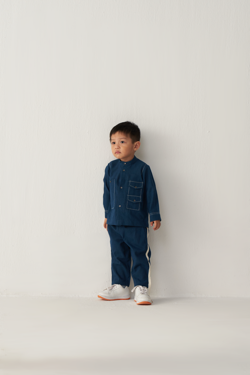 KIDS DOUBLE PATCH POCKET SHIRT- INDIGO