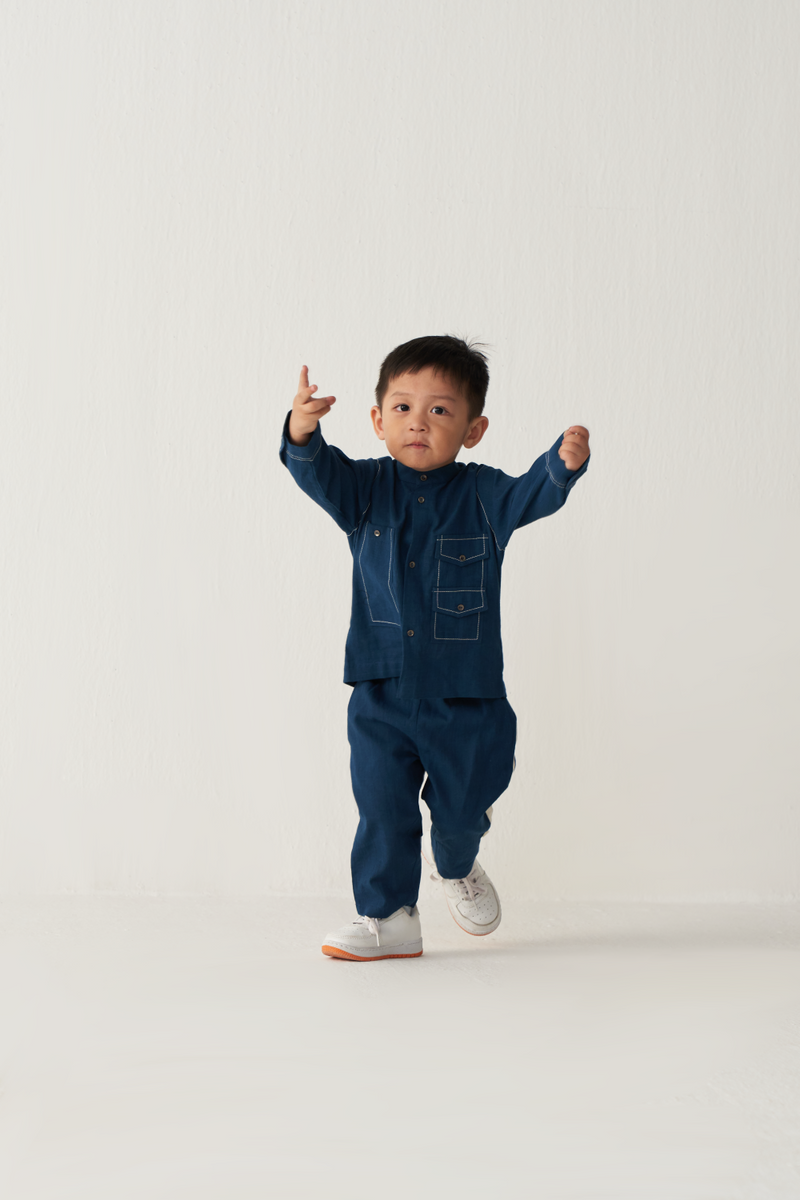 KIDS DOUBLE PATCH POCKET SHIRT- INDIGO