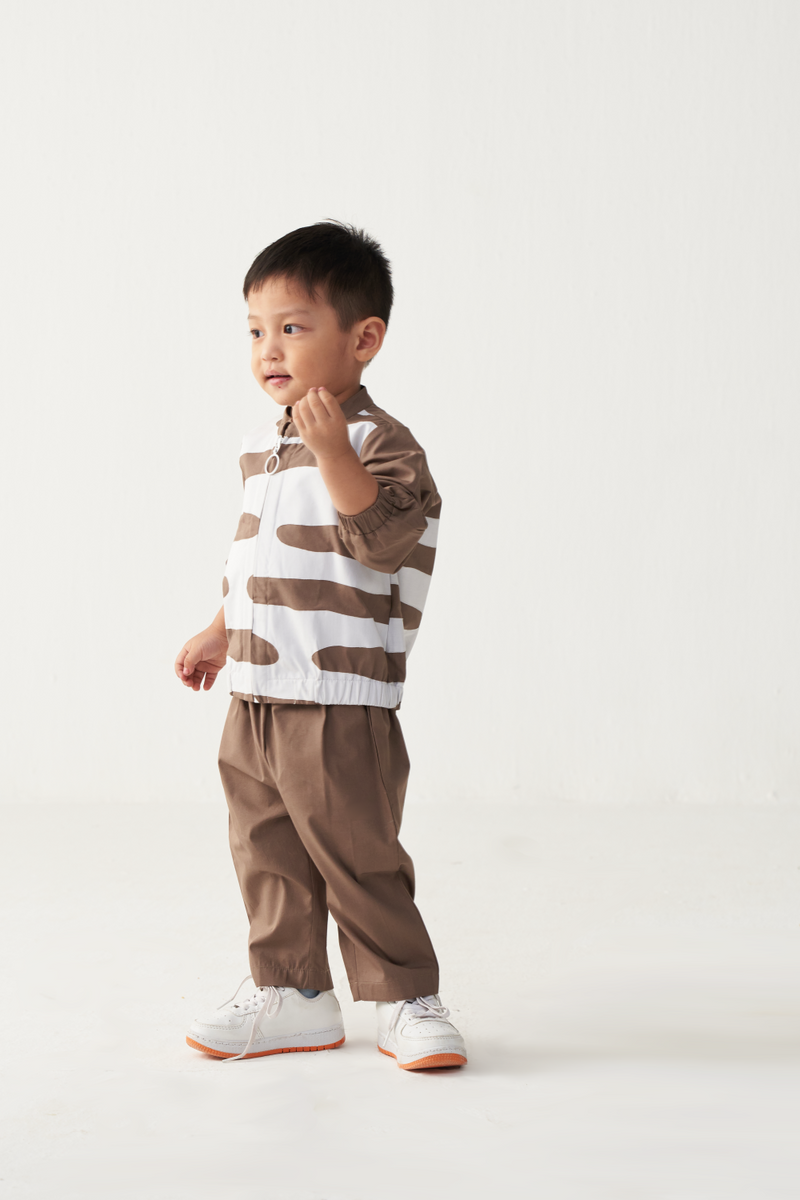 KIDS ABSTRACT BOMBER JACKET-CEDAR /WHITE