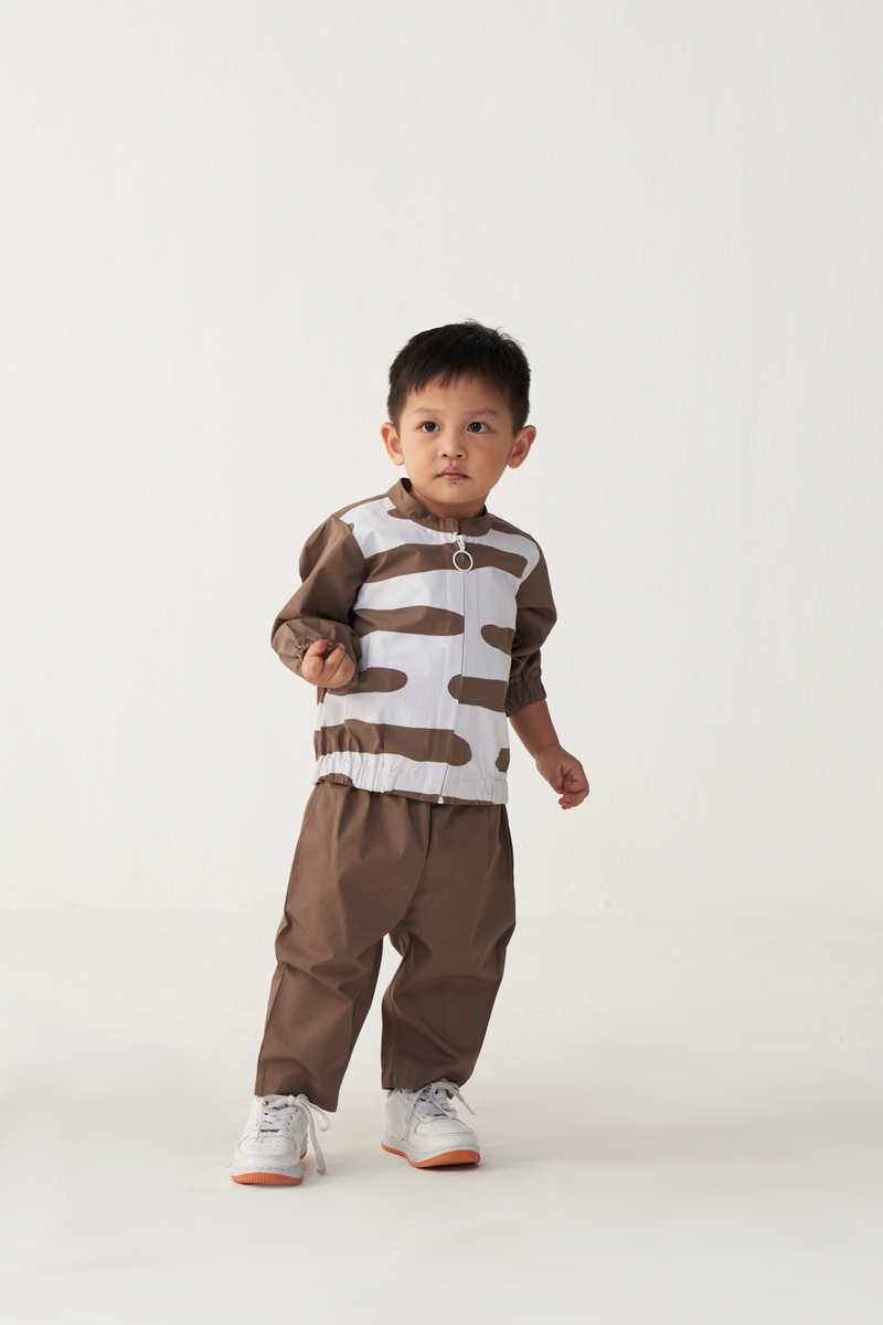 KIDS ABSTRACT BOMBER JACKET-CEDAR /WHITE