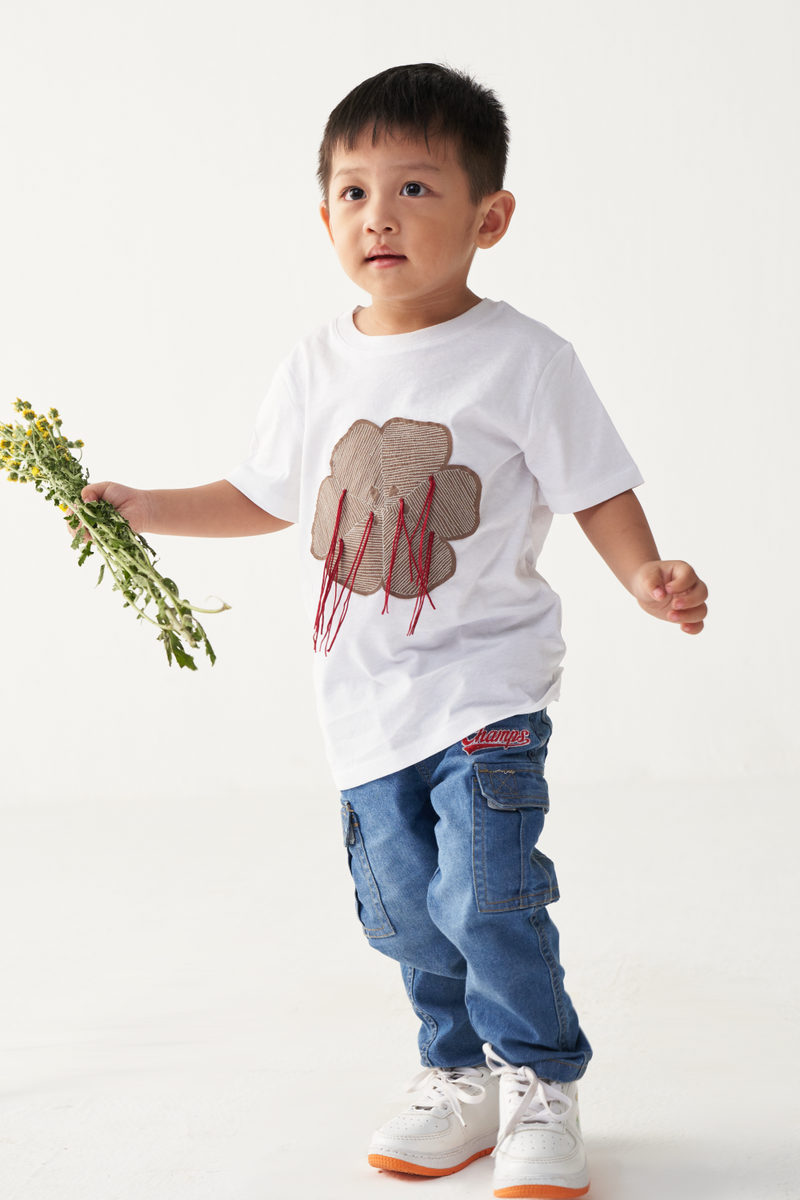 KIDS FLORAL FRINGE T-SHIRT-WHITE