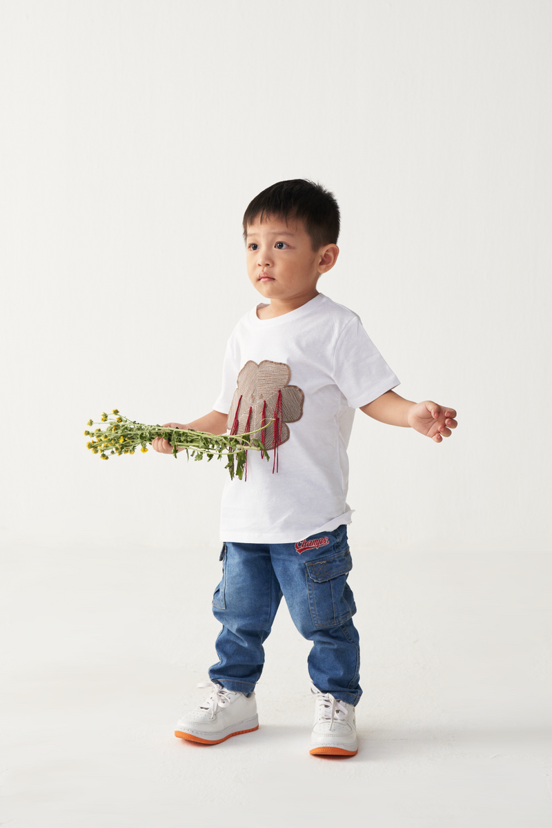 KIDS FLORAL FRINGE T-SHIRT-WHITE