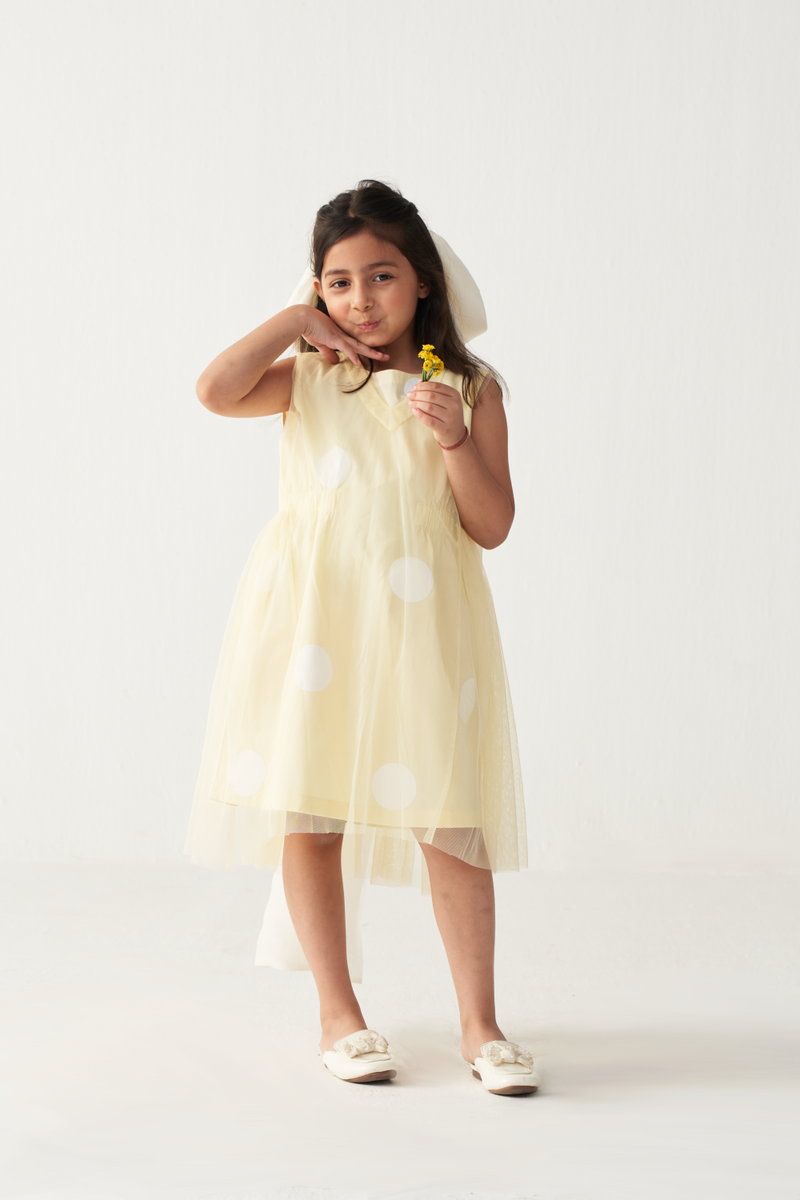 KIDS SIDE ELASTIC DRESS + NET SLIP-LEMON
