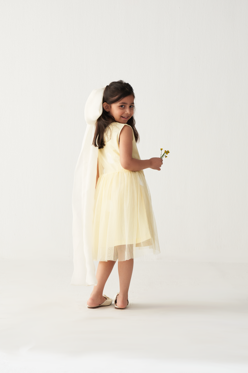 KIDS SIDE ELASTIC DRESS + NET SLIP-LEMON