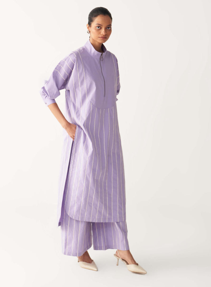 U-YOKE EMB. TUNIC CO-ORD-LAVENDER poplin by THREE for women Worldwide